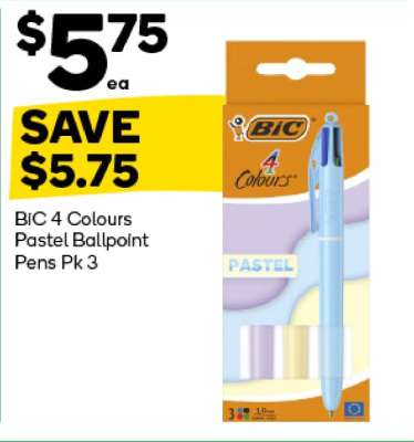 BiC 4 Colours Pastel Ballpoint Pens Pk 3