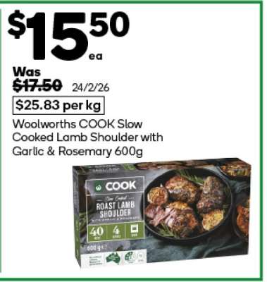 Woolworths COOK Slow Cooked Lamb Shoulder with Garlic & Rosemary 600g