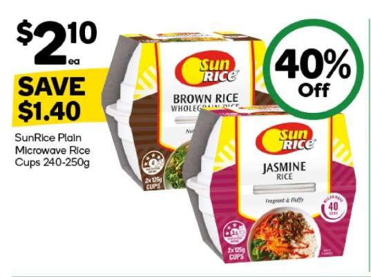 SunRice Plain Microwave Rice Cups 240-250g