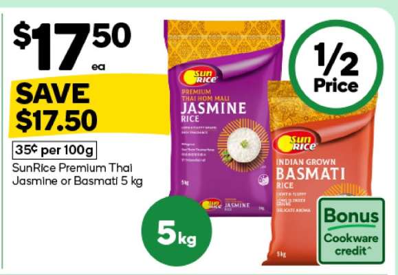 SunRice Premium Thai Jasmine or Basmati 5 kg