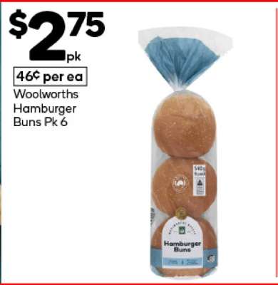 Woolworths Hamburger Buns Pk 6
