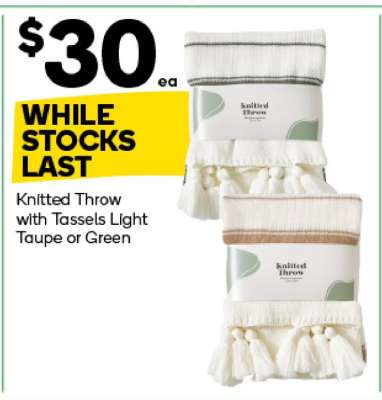 Knitted Throw with Tassels Light Taupe or Green