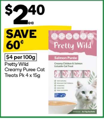 Pretty Wild Creamy Puree Cat Treats Pk 4 x 15g