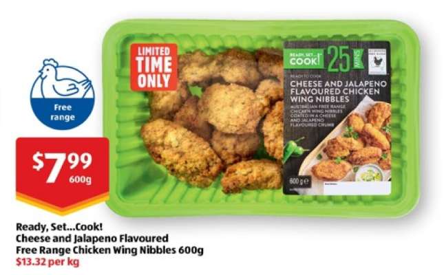 Ready, Set...Cook! Cheese and Jalapeno Flavoured Free Range Chicken Wing Nibbles 600g