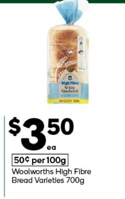 Woolworths High Fibre Bread Varieties 700g