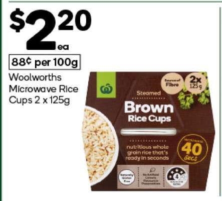 Woolworths Microwave Rice Cups 2 x 125g