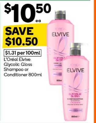 L'Oréal Elvive Glycolic Gloss Shampoo or Conditioner 800ml