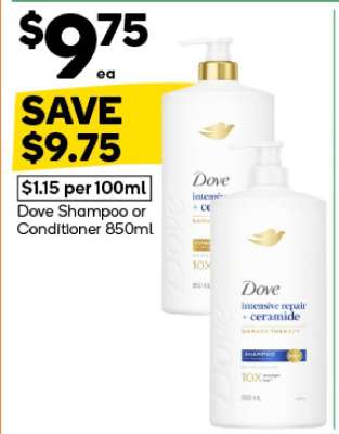 Dove Shampoo or Conditioner 850mL