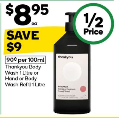 Thankyou Body Wash 1 Litre or Hand or Body Wash Refill 1 Litre