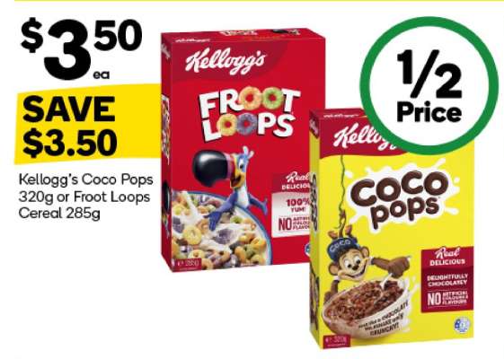 Kellogg’s Coco Pops 320g or Froot Loops Cereal 285g