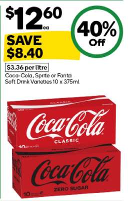 Coca-Cola, Sprite or Fanta Soft Drink Varieties 10 x 375ml