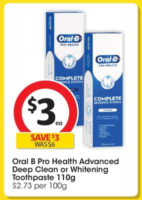 Oral B Pro Health Advanced Deep Clean or Whitening Toothpaste 110g