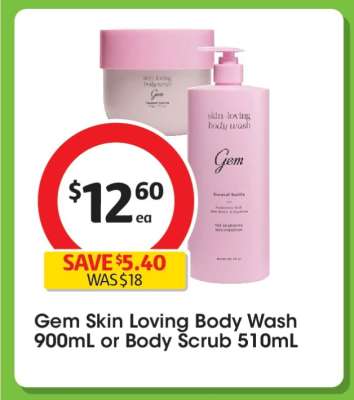 Gem Skin Loving Body Wash 900mL or Body Scrub 510mL