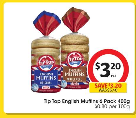 Tip Top English Muffins 6 Pack 400g