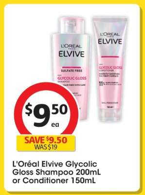 L'Oréal Elvive Glycolic Gloss Shampoo 200mL or Conditioner 150mL
