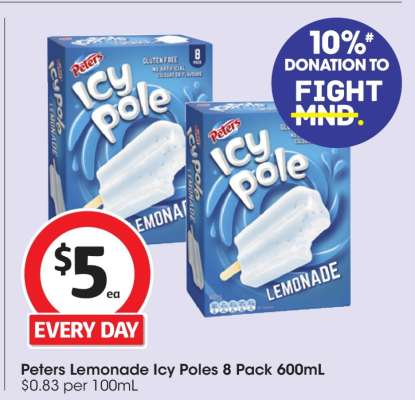 Peters Lemonade Icy Poles 8 Pack 600mL
