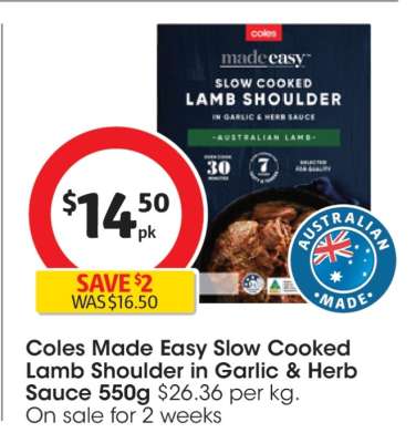 Coles Made Easy Slow Cooked Lamb Shoulder In Garlic Herb Sauce 550g