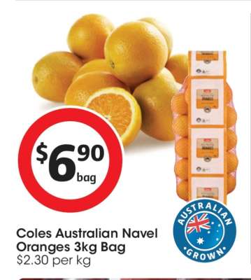 Coles Australian Navel Oranges 3kg Bag