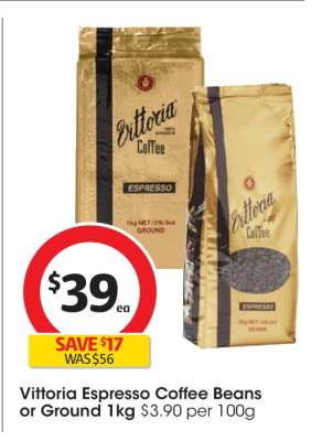 Vittoria Espresso Coffee Beans or Ground 1kg