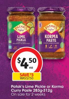 Patak's Lime Pickle or Korma Curry Paste 283g-312g