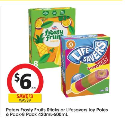 Peters Frosty Fruits Sticks or Lifesavers Icy Poles