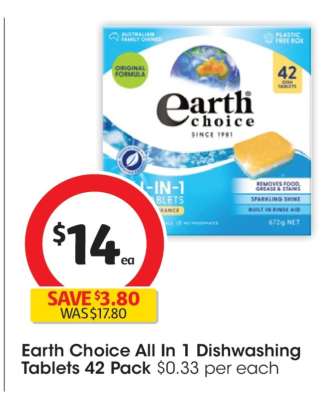 Earth Choice All In 1 Dishwashing Tablets 42 Pack