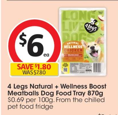4 Legs Natural + Wellness Boost Meatballs Dog Food Tray 870g