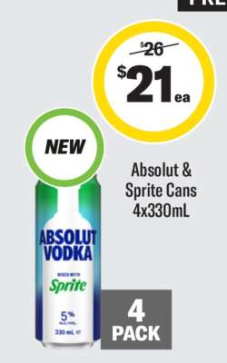Absolut & Sprite Cans 4x330mL
