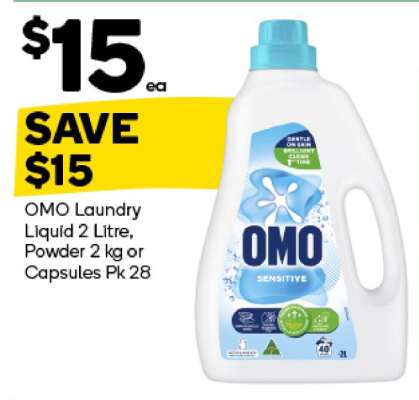 OMO Laundry Liquid 2 Litre, Powder 2 kg or Capsules Pk 28