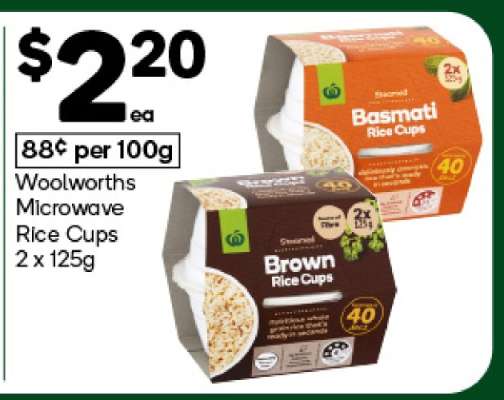 Woolworths Microwave Rice Cups 2 x 125g