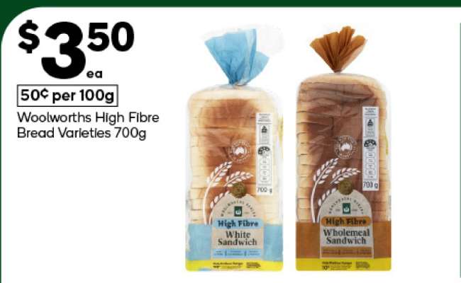 Woolworths High Fibre Bread Varieties 700g
