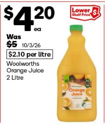 Woolworths Orange Juice 2 Litre