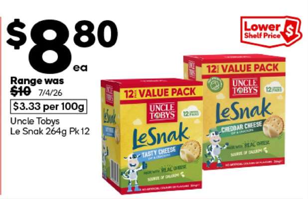 Uncle Tobys Le Snak 264g Pk 12