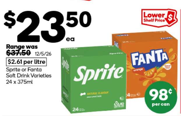 Sprite or Fanta Soft Drink Varieties 24 x 375ml