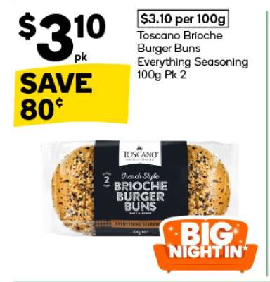 Toscano Brioche Burger Buns Everything Seasoning 100g Pk 2