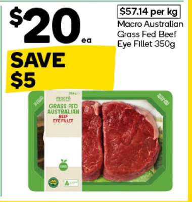 Macro Australian Grass Fed Beef Eye Fillet 350g