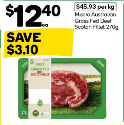 Macro Australian Grass Fed Beef Scotch Fillet 270g