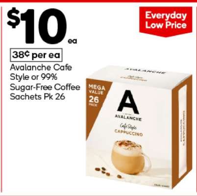 Avalanche Cafe Style or 99% Sugar-Free Coffee Sachets Pk 26