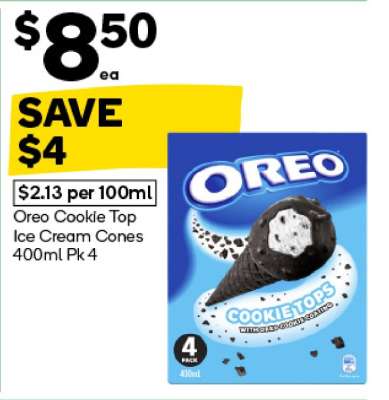 Oreo Cookie Top Ice Cream Cones 400ml Pk 4