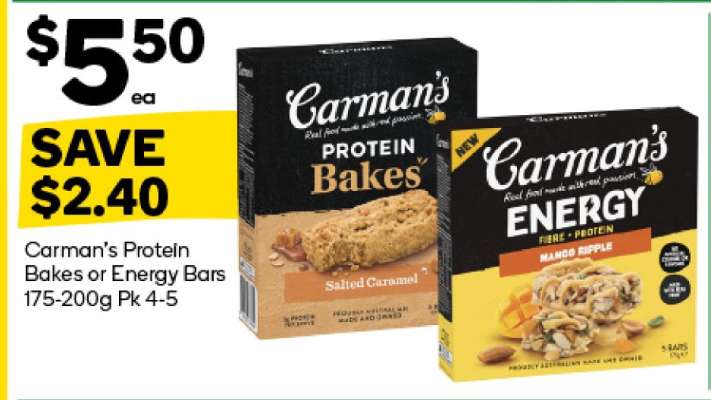 Carman's Protein Bakes or Energy Bars