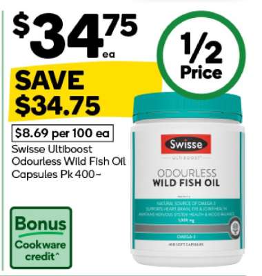 Swisse UltiBoost Odourless Wild Fish Oil Capsules Pk 400~