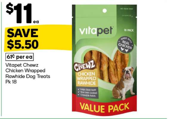 Vitapet Chewz Chicken Wrapped Rawhide Dog Treats Pk 18
