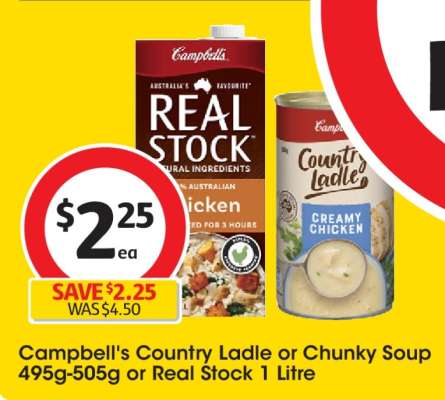 Campbell's Country Ladle or Chunky Soup 495g-505g or Real Stock 1 Litre