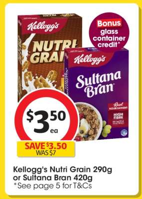Kellogg's Nutri-Grain 290g or Sultana Bran 420g