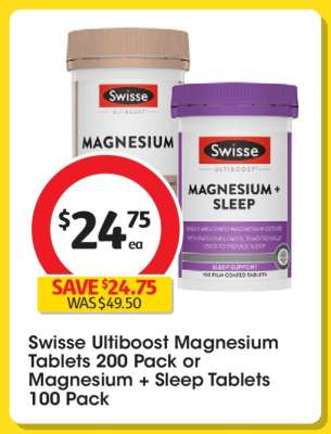 Swisse Ultiboost Magnesium Tablets 200 Pack or Magnesium + Sleep Tablets 100 Pack
