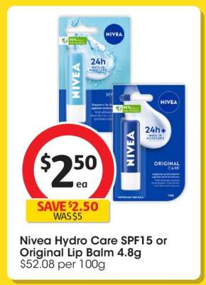 Nivea Hydro Care SPF15 or Original Lip Balm 4.8g