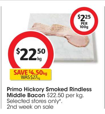Primo Hickory Smoked Rindless Middle Bacon