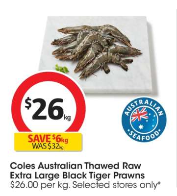 Coles Australian Thawed Raw Extra Large Black Tiger Prawns