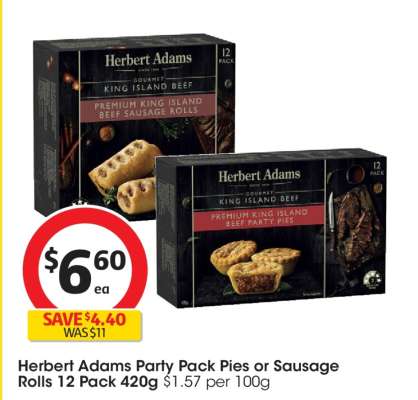 Herbert Adams Party Pack Pies or Sausage Rolls 12 Pack 420g