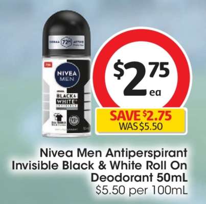 Nivea Men Antiperspirant Invisible Black & White Roll On Deodorant 50mL